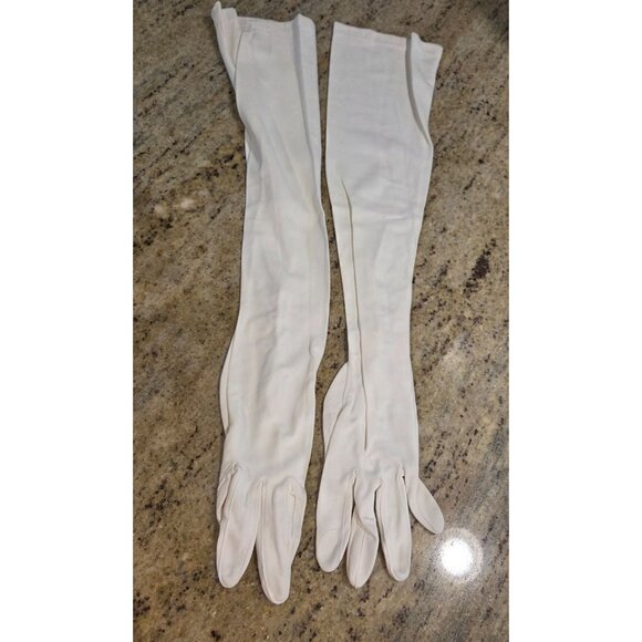 Vintage Womens Size M white Nylon Formal 22" Long Opera Gloves *missing buttons* - Picture 2 of 16
